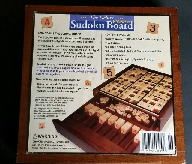 SUDOKU USA Deluxe Wooden Game Board Brain 100 Puzzles 9X9 W Storage 