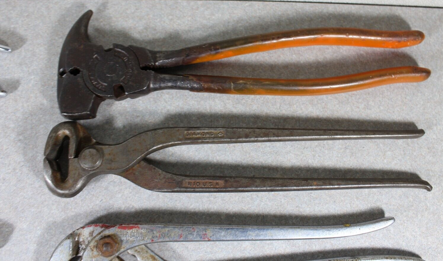 Lot of (10) Diamond Calk Horseshoe Company Pliers, Nippers, Slip Joint, Fencing