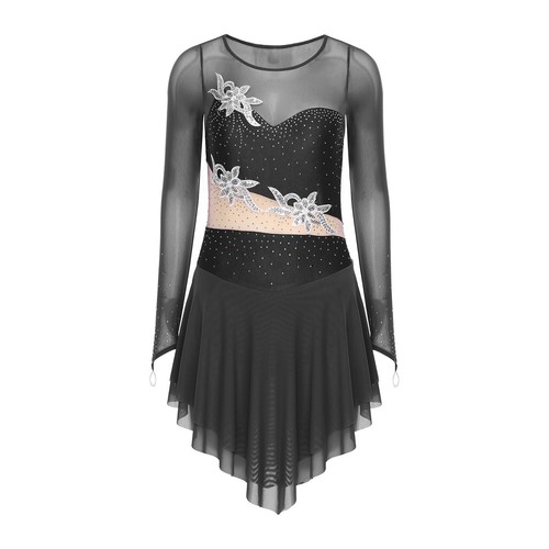 Womens Skirts Contemporary Dancewear Color Dress Mesh Figure Skating Hem - Picture 32 of 92