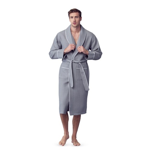 Bata de baño Lotus de lino para hombre con patrón cuadrado de gofres ropa de spa con 2 bolsillos delanteros - Imagen 36 de 95