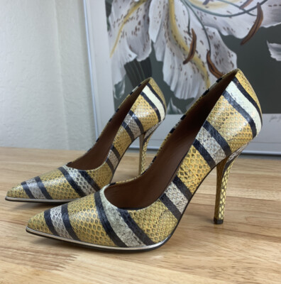Givenchy Paris Python Snakeskin Yellow Black Pumps Heels US 9 40 Stiletto Shoes