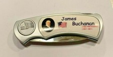 James Buchanan-15th President-Fighter Plus Folding Lockback Pocket Knife-US Flag
