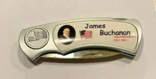 James Buchanan-15th President-Fighter Plus Folding Lockback Pocket Knife-US Flag