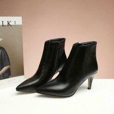 Womens Pointy Toe Stiletto High Heel Side Zip Party Ankle Boots 3