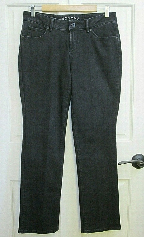 Sonoma Black Straight Jeans Womens Size 6S 31x28.5 Distressed Stretch 59-24645