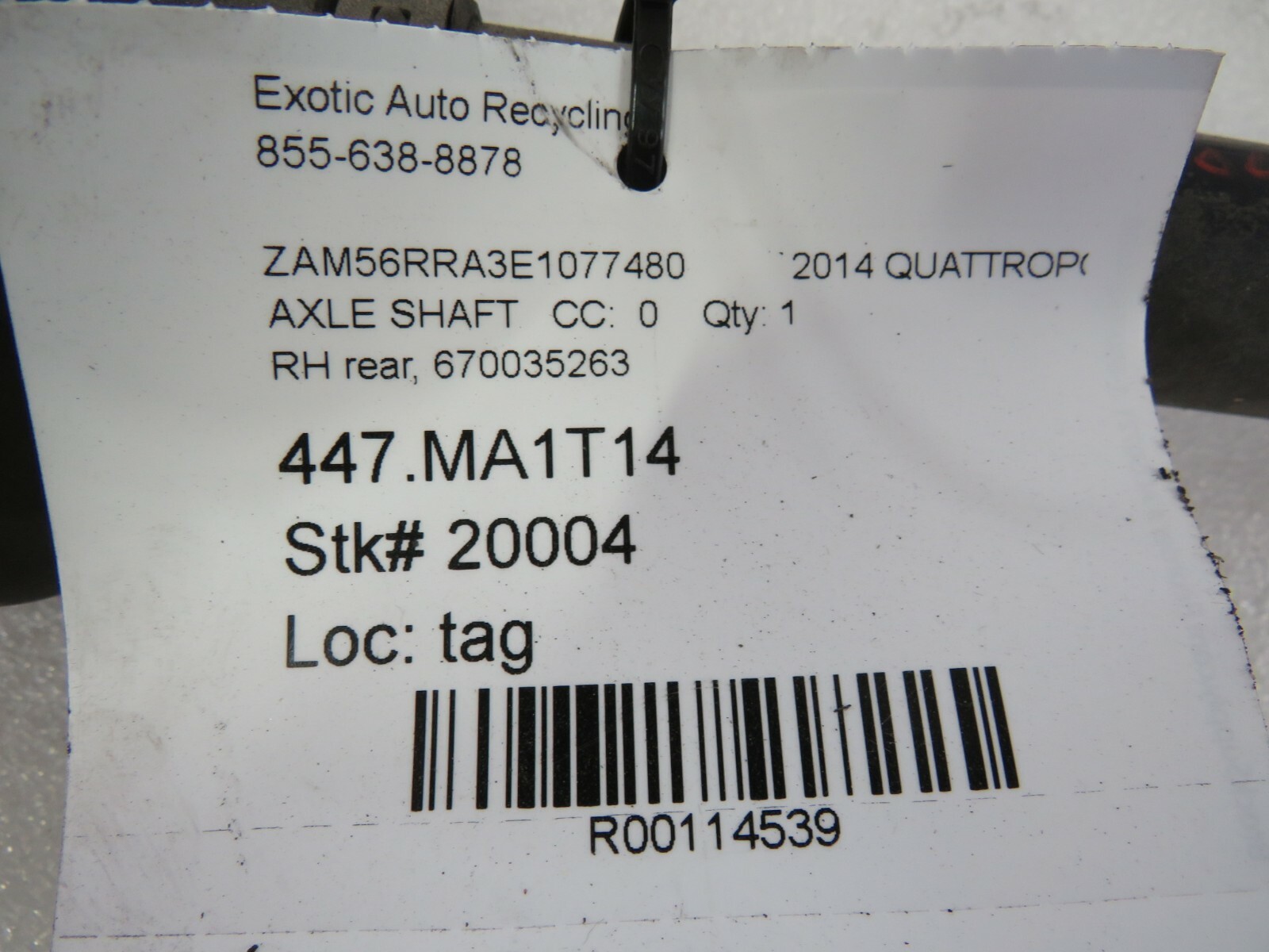 Maserati Quattroporte, RH, Right Rear Axle Shaft, Used, P/N 670035263