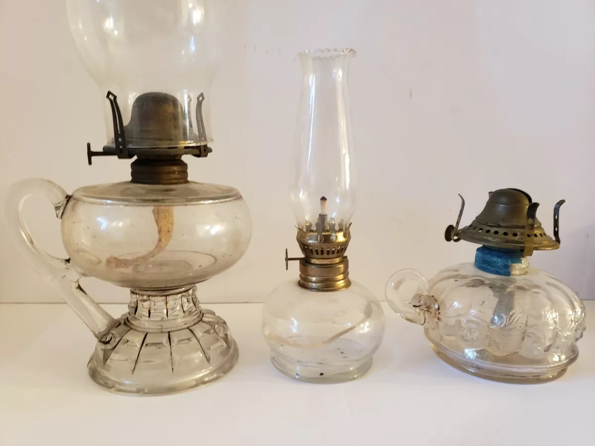 Vintage Lot of 3 Antique Glass Oil Kerosene Lamps Queen Anne