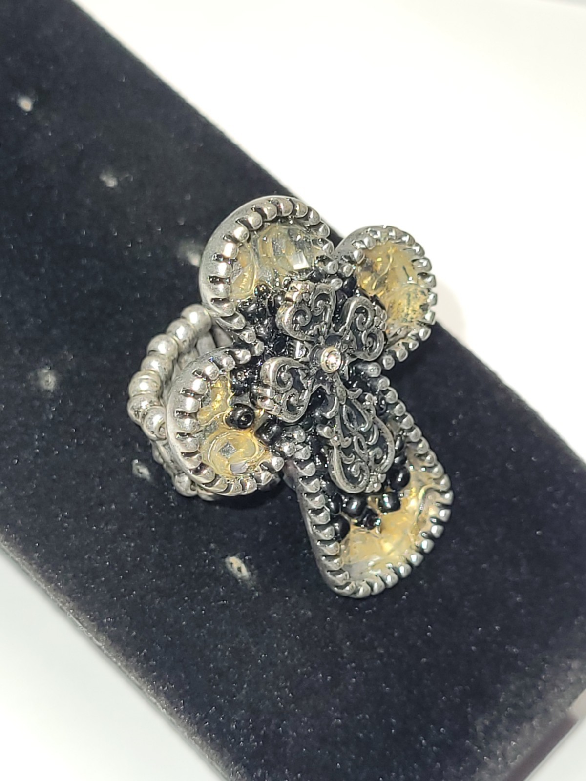 Vintage Silvertone Cross Statement Ring Stretch B… - image 16