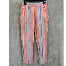C&C California Pants Womens Small Rainbow Stripe Sheer Linen Beachy Colorful