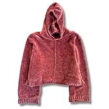 Alice + Olivia Chenille Hoodie Sweater Laticia Rosy Pink Wide Cropped Medium