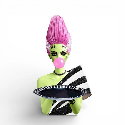 PRE-ORDER 18'' Pink Haired Bubblegum Monster Bride With Serving Tray Halloween