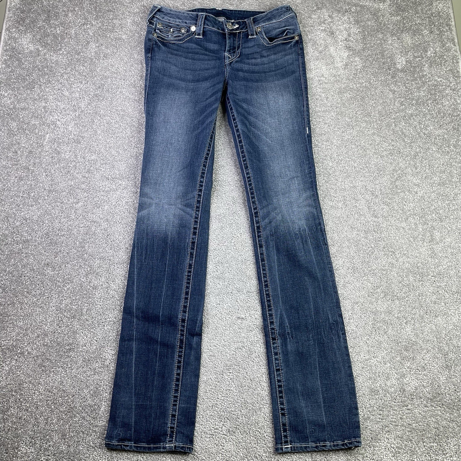 True Religion Jeans Women's 28 Blue Slim Straight Low Rise Dark Flap Pockets