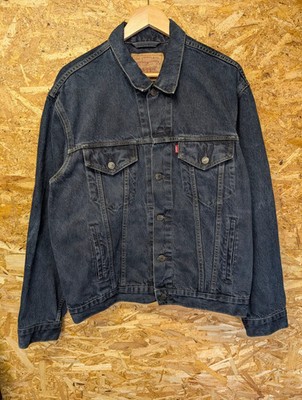 Vintage Levis Denim Trucker Jacke Herren Large Dark Navy Blau Relaxed Fit 90s