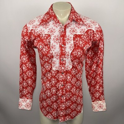 Vtg H Bar C Pearl Snap Shirt Floral Yoke Western Rockabilly 70s XL Mens 17 36
