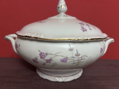 Suppenterrine mit Deckel, Vintage, Blumen, Goldrand, Porzellan