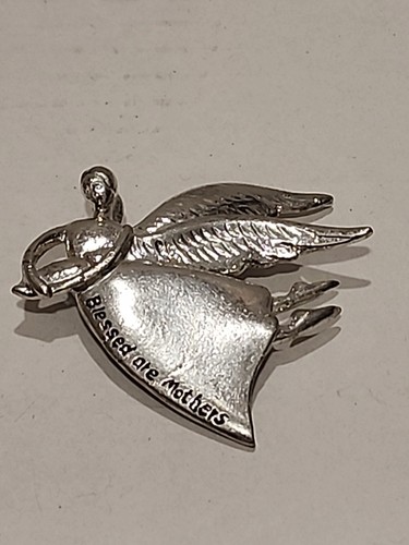 Blessed Are Mothers Angel Brooch Pin Silver Tone Mothers Blessing Mothers Day