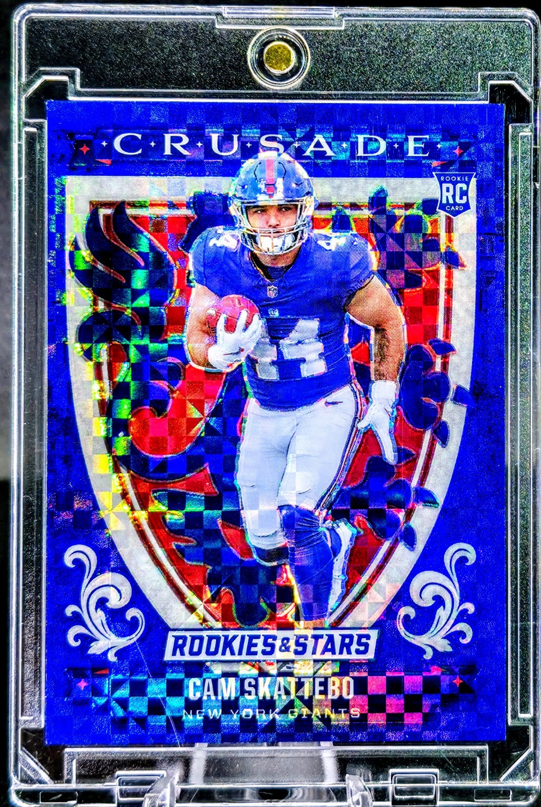Cam Skattebo 2025 Panini Rookies And Stars Blue Plaid Prizm Crusade Sp Rookie RC