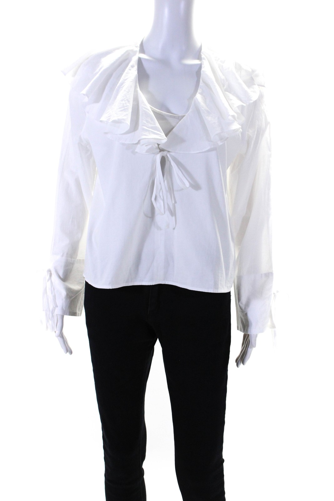 Modern Citizen Womens White V-Neck Long Sleeve Ruffle Cotton Blouse Size S