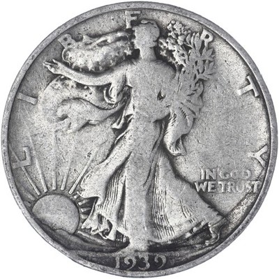 1939 S Walking Liberty Half Dollar 90% Silver Very Good VG See Pics Y627
