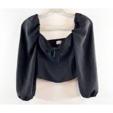 Aritzia Wilfred Puff Sleeves Bustier Blouse Smocked Back Panel Black Size XS
