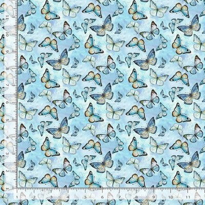 Forest Whisper Fabric | Flying Butterflies Blue | Timeless Treasures YARD
