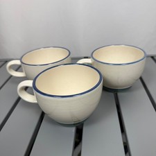 Pfaltzgraff Yorktowne Set of 3 Soup Mugs Blue Banded Cream Stoneware Made in USA