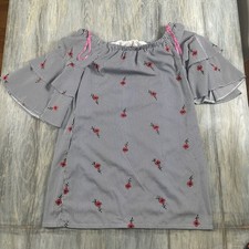 Betsey Johnson Dress Womens Size 18 Floral Blue Stripe Off The Shoulder Shift