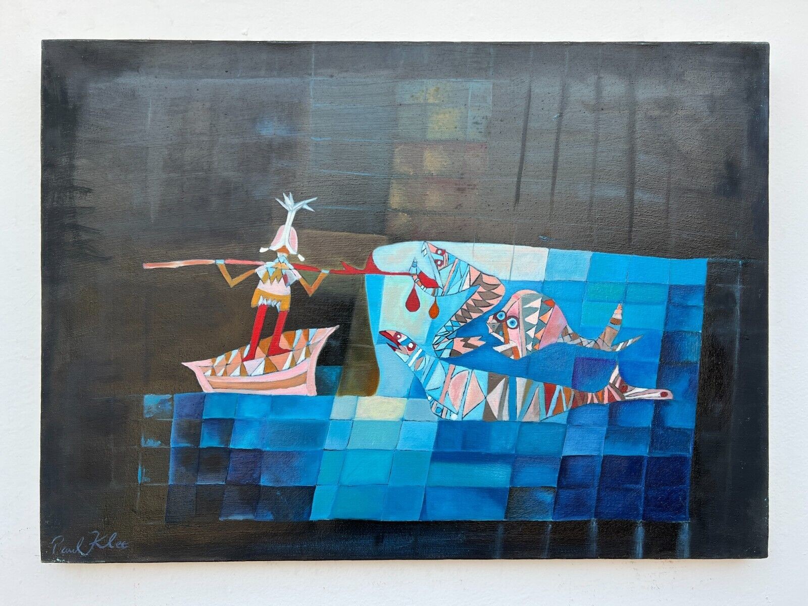 Fine unique painting – Expressive portrait, signed Paul Klee, large 20 X 28 IN