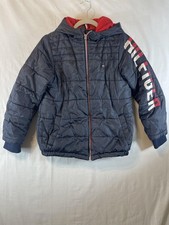 Tommy Hilfiger Jacket Youth Large Blue Red Hooded Puffer Quilted Coat Logo
