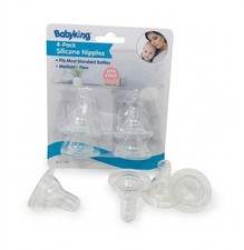 Babyking BPA Free Silicone Baby Bottle Nipples Medium Flow 4 Pack Fits Most