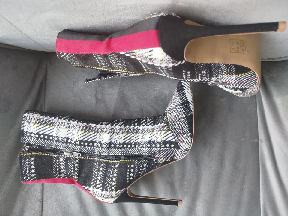 Steve Madden Mujer Botines Tacones Negro Blanco Cuadros UK5.5 EU39 Foto 3 de 4