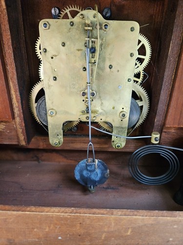 Antique 1880 SETH THOMAS Victorian Brown Adamantine Wood Grain Mantel Clock Key - Imagen 20 de 23