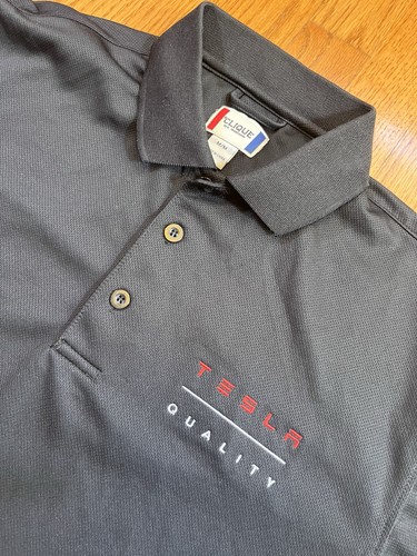 TESLA Motors logo QUALITY Employee POLO SHIRT Medium MD M Black Electric Car SUV