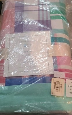 1 Pottery Barn Baby Madras Crib Skirt NWT $59 Pink Aqua Blue White Purple 