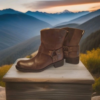 LL BEAN Wmn 8W LEATHER ''Deerfield Rustic Harness'' BOOT Dark Brown #290421 