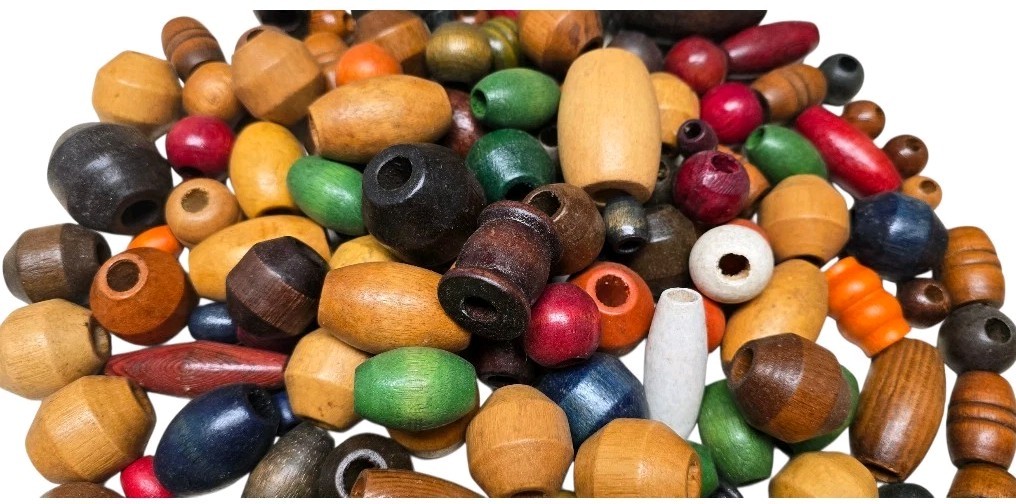 144 NEW Vintage 1970s Colorful Wooden Beads Mixed Sizes And Shapes NOS