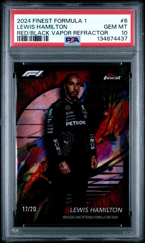 2024 Topps Finest Formula 1 - Lewis Hamilton #6 Red/Black Vapor Ref. /20 PSA 10!