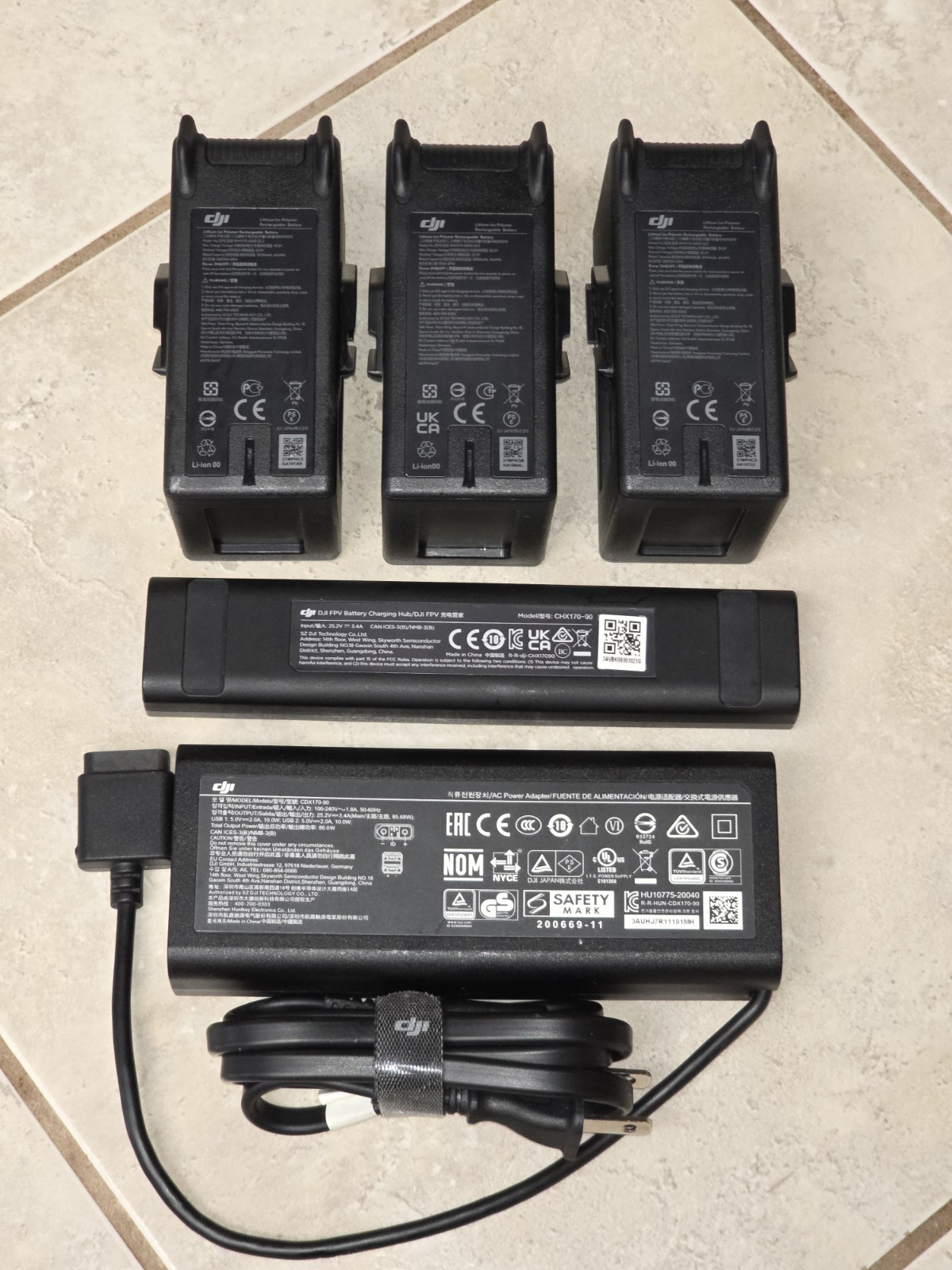 DJI FPV Intelligent Flight Battery - 3 Pack with Charger and Charging Hub - Used