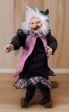 Vintage Kitchen Witch Doll Halloween Goth Fabric Fur Hair Flesh Face Black Nails