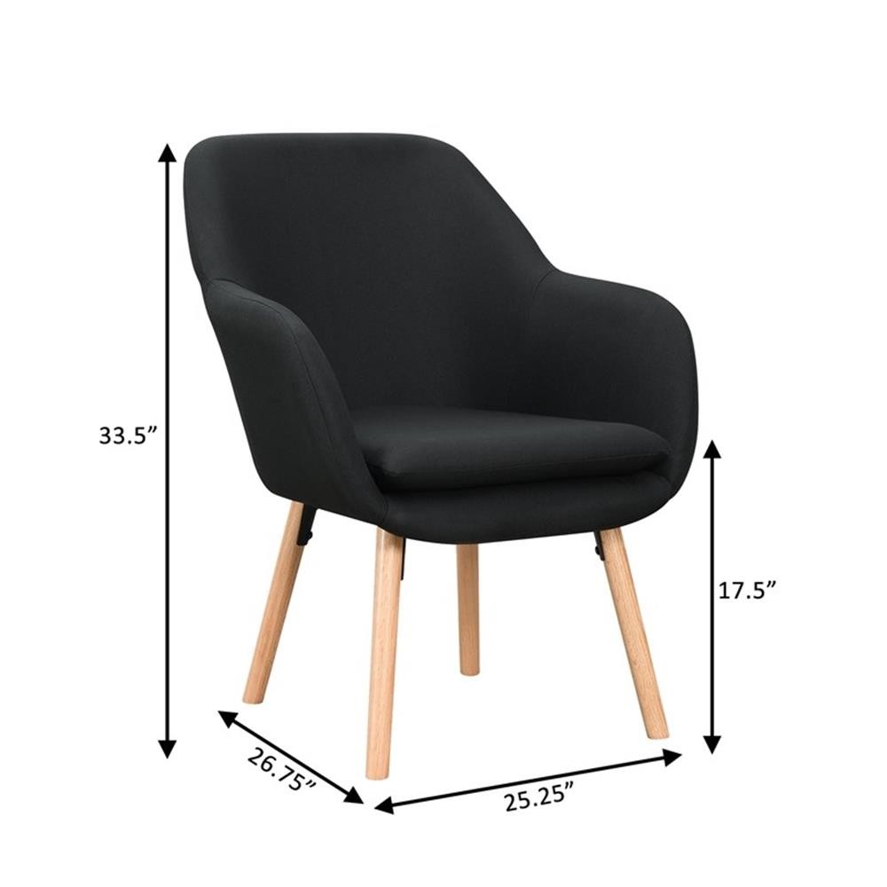 Convenience Concepts Charlotte Accent Chair in Black Linen Fabric with Wood Legs