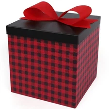  Large Christmas Gift Boxes with Lids,10x10x10 Inches Bufalo Plaid Stars