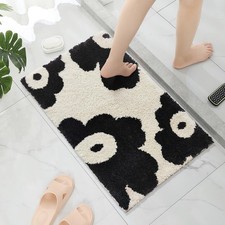 24x16 Inch Cute Black Flower Soft Microfiber NonSlip Bathroom Bath Mat