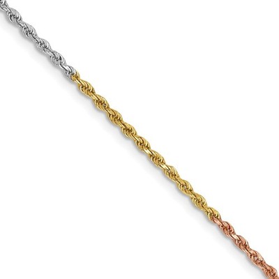 14K dreifarbiges 18 Zoll 1,5 mm diamantgeschliffenes Seil mit Karabinerverschluss Kette Halskette