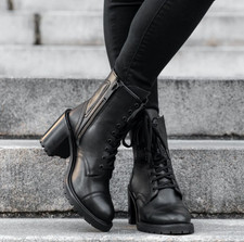 Thursday Boot Company Black Rebel Women's Handmade Leather High Heel Boots