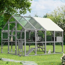 Large Catio Outdoor Cat Enclosure Wooden Cat House with 7 Platforms Gray