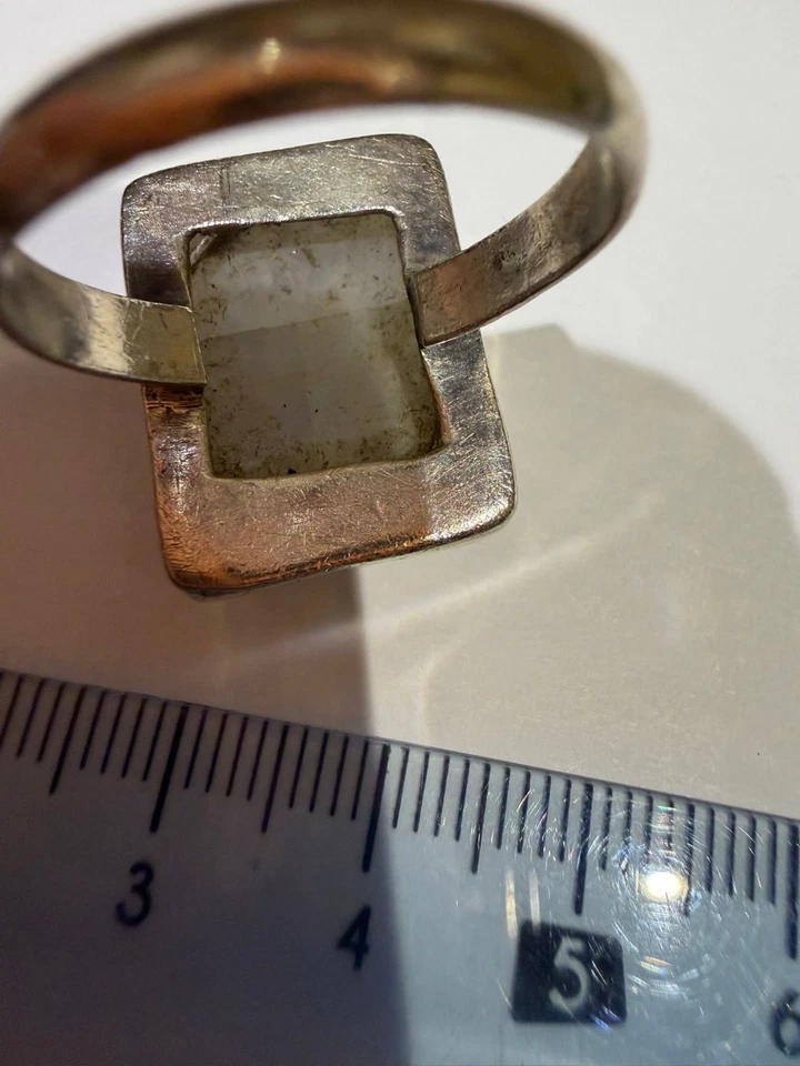 Anillo vintage de plata de ley con piedra lunar natural rectangular Foto 4 de 4