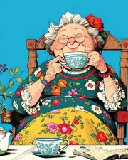 Adult Paint by Number Kits The Old Lady Drinking Coffee Relaxing DIY Paint kit 