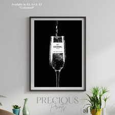 Chanel Champagne Poster / Designer Fashion Print / Black and White Stylish Art