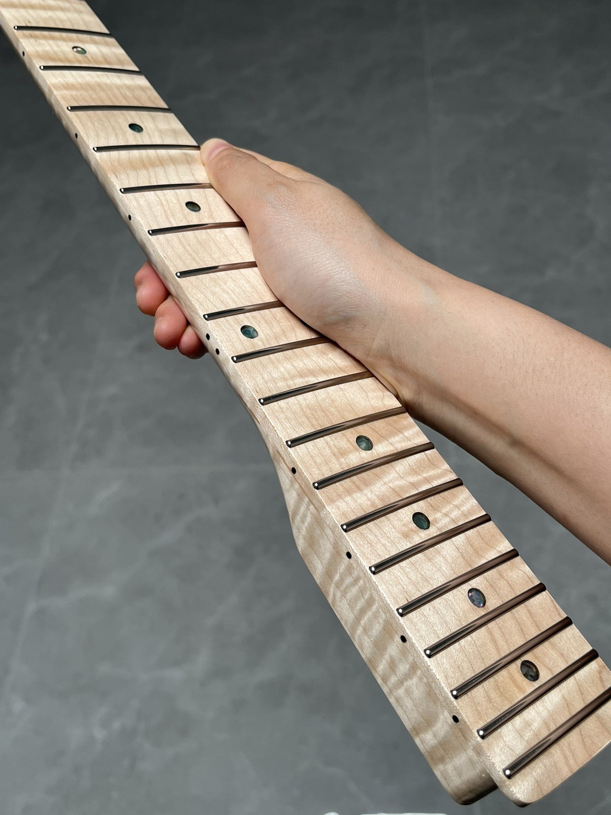 AAAAA manico chitarra elettrica inox 22 tasti fai da te colore naturale fiamma acero 12 pollici foto 5