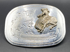 Vintage Oval Shaped 3.75  wide Western Style Bucking Bronco  Cowboy Belt Buckle